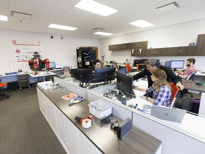 people working in lab space